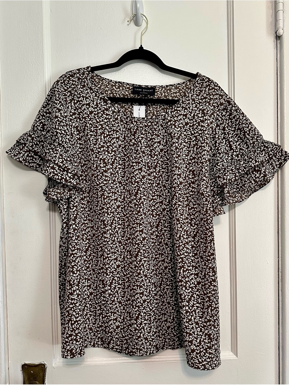 NWT Lane Bryant Brown Floral Ruffle Sleeve Top